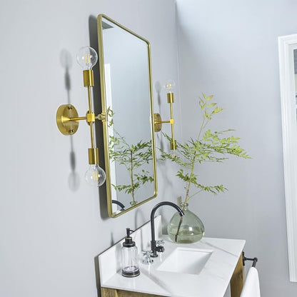 TEHOME 20x30'' Pivot Rectangle Bathroom Vanity Mirror Brushed Gold Rounded Corner Metal Framed Tilting Beveled Vanity Wall Mirrors