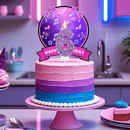 Deep Purple Glitter Birthday Candles for Girls - Number 6 Candle Cake Topper for Purple Fairy Birthday Party Decorations