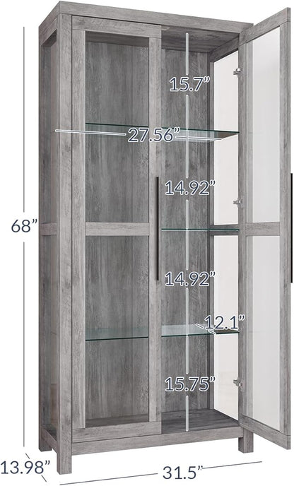 BELLEZE Glass Display Cabinet, Tall Curio Cabinet