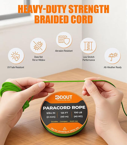 DDOUT 2mm Paracord 100lb, Thin Micro Paracord Rope, FLGreen 125FT Nylon Cord for Crafting, DIY Projects, Fishing, Camping & Outdoor