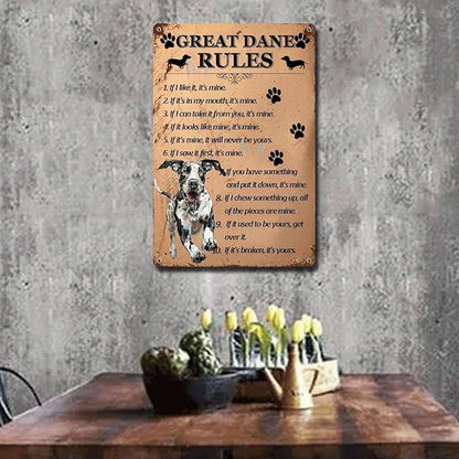 Metal Sign Tin Sign Vintage Wall Art Great Dane Rules Restroom Tin Sign for Pub 8×12 Inches