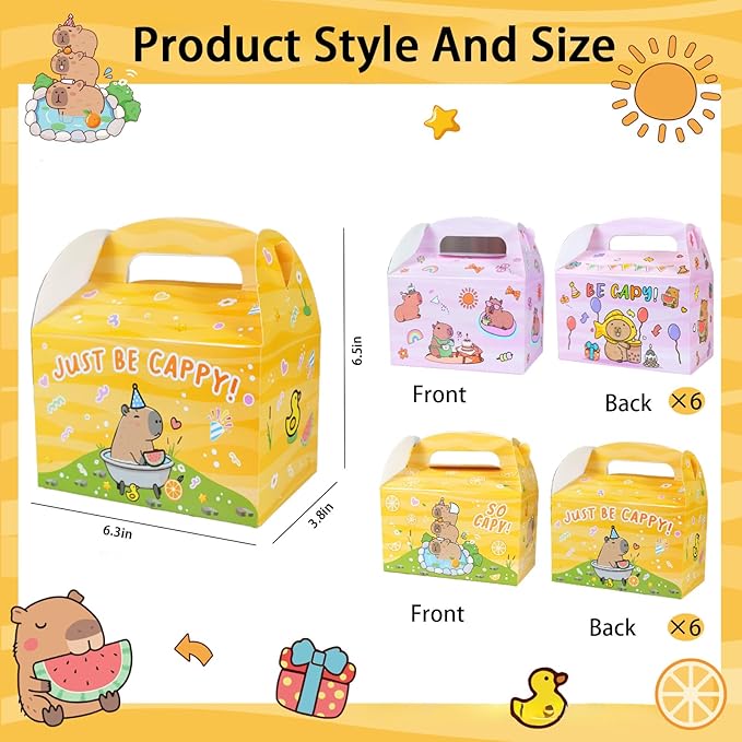 Mangpung 12Pcs Capybara Gift Boxes,Birthday Party Supplies for Decorations, Capybara Goodie Gift Treat Boxes Capybara Birthday Party Favor Boxes