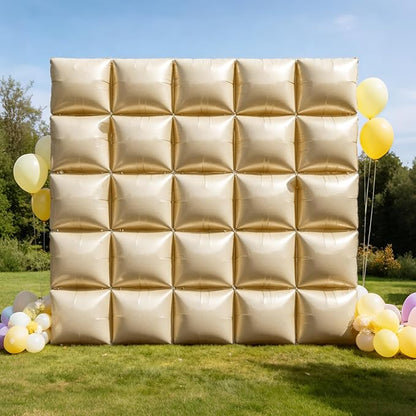 NISOCY 25PCS Beige Square Foil Balloons Wall Backdrop Double Sided Sand White Balloon Arch Kit for Birthday Baby Bridal Shower Wedding Engagement Gender Reveal Party Decoration