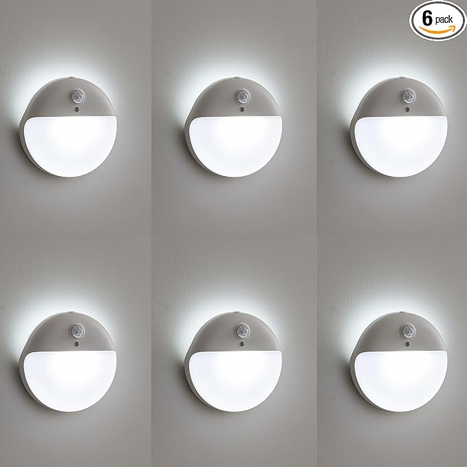 YUNLEX 6 Pack Battery Night Light, Toilet Lights, 2.6" Small Motion Senor Light, Stick on Lights, 3 Light Modes, Dimmable LED Nightlight for Closet, Stairs, Garage, Cabinet, Toliet, Daylight White