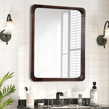Tanmicoshomy Wood Bathroom Mirrors for Wall 30 x 40 Inch, Large Mirrors with Tempered Glass for Living Room Bedroom Office or Entryway(Dark Brown)
