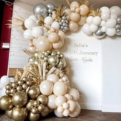 Gold and Silver Balloons, Gold Silver White Metallic Balloons with Explosion Star Nye Helium Mylar Foil Balloon Kit for Wedding Birthday Bridal Baby Shower Engagement Anniversary Party Decorations