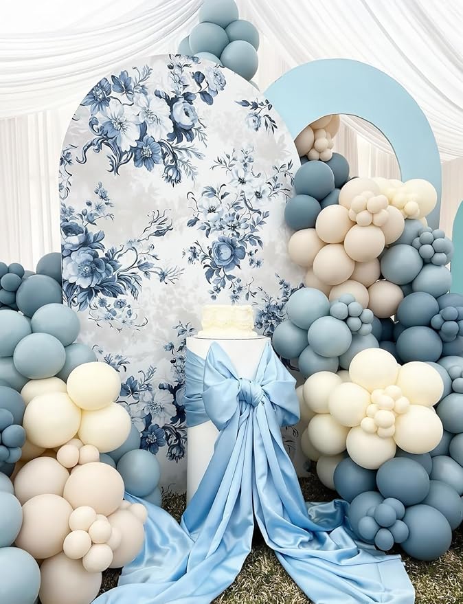 Dusty Blue and Gold Balloons, 50PCS 12 Inch Blue White and Gold Balloon Set, Neutral Elegant Party Decorations for Baby Shower Boy, Birthday, Gender Reveal, Wedding