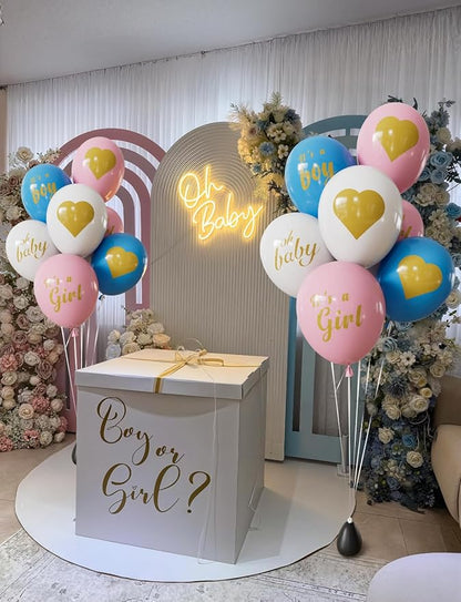 Gender Reveal Balloons - Pink and Blue Balloons 12 Inch Boy or Girl Balloon Pastel Pink Blue White Latex Balloon for Boy or Girl Gender Reveal Baby Shower Party Decorations Supplies (18Pcs)