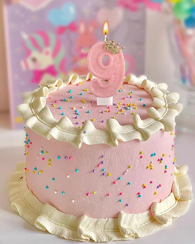 Birthday Candles for Cake, Pink Number Candles, Cake Candles with Cake Topper for Birthday Party Wedding Anniversary Celebrations (9 Candle)