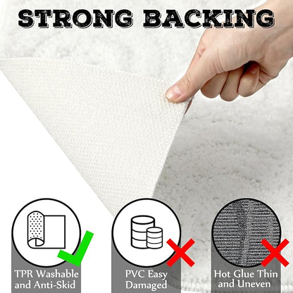 Drydiet White Boho Jacquard Bathroom Rug for Bathroom 3D Arched Stripes Non Slip Absorbent Extra Thick Soft Carpet, Plush Bath Rug with Rubber Backing for Bath Shower, 20''x30''