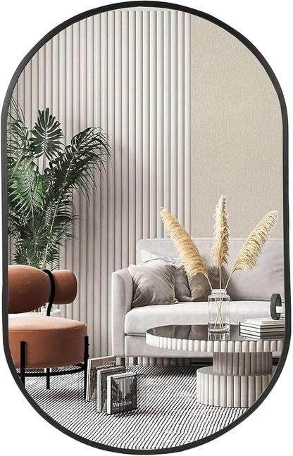 Black Oval Mirror, 26"x38" Oval Bathroom Mirror, Vanity Mirror with Brushed Metal Frame, Wall Mount Mirrors Decor for Bathroom, Bedroom, Entryway, Living Room(Hangs Horizontally or Vertically)