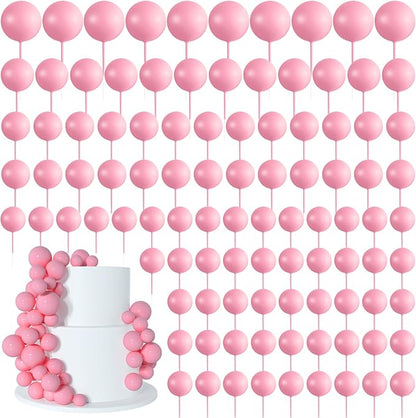 138 Pcs Pink Balls Cake Topper Decorations Balloon Cupcake Toppers Foam Multisize Cake Topper Balls for Birthday Party Wedding Anniversary