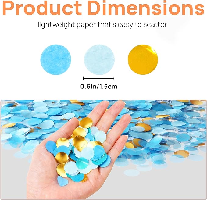 JOYIT Table Confetti 3.5 oz - Blue & Gold Foil Round Circle Dots for Table Scattering, Balloon Filling & Gift Box Decor - Perfect for Weddings, Birthdays, Graduations & Holiday Celebrations