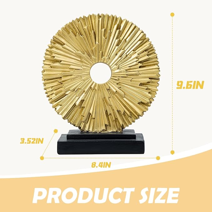 Abstract Statue for Home Decor,Office Desk Sculpture for Men,Creative Round Line Ornament for Bookshelf,Modern Decorative Sculpture,Bedroom,Livngroom,Table(Gold)