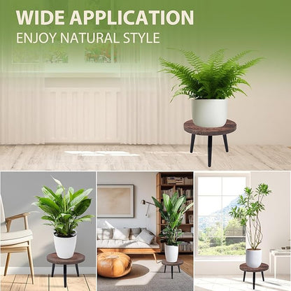 Heavy Duty Plant Stool, 10 Inch Wooden Plant Stand for Indoor Outdoor, Sturdy Metal Legs Single Plant Holder Supports 150 lbs, Fits 5-12 Inch Pots