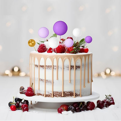 NACHLYNN 80 Pcs Cake Balls Decorations Mini Balloon Cake Topper Balls Foam Cupcake Toppers Balls for Cake Decorating Birthday Parties Weddings Anniversary (Purple Gold Series)