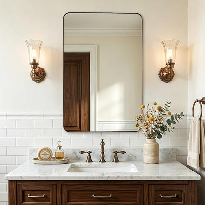 ANDY STAR Wall Mirror for Bathroom, 22" X 30" Bronze Bathroom Mirror with Stainless Steel Metal Frame Rounded Corner 1’’ Deep Set Design