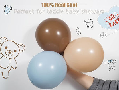 ECEAE Bear theme Balloon Arch Kit Light Blue beige Tan and Brown Globos cream Ballon garland for Baby Shower Boy Decorations Gender Reveal Party Woodland Backdrop Supplies