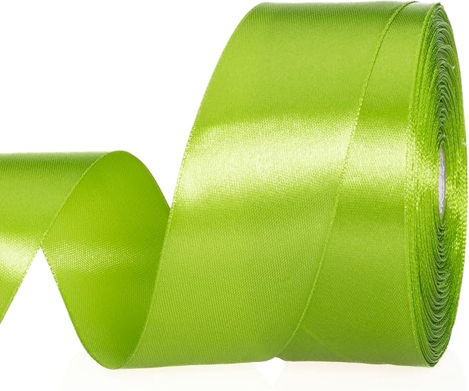 YASEO 1 1/2 Inch Apple Green Solid Satin Ribbon, 50 Yards Craft Fabric Ribbon for Gift Wrapping Floral Bouquets Wedding Party Decoration