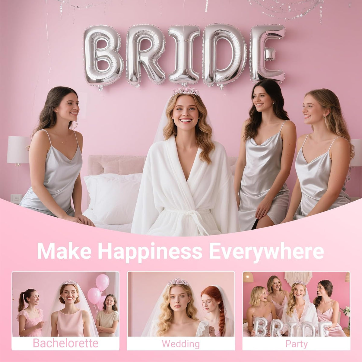 3Pcs Bride to Be Crown with Sash and Veil for Bachelorette Party Decorations, Bridal Shower Accessories for Gift, Favors