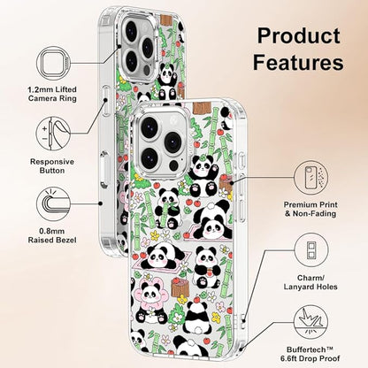 MOSNOVO for iPhone 16 Pro Case, Shockproof Military-Grade Protection 6.6ft Drop Tested, Clear Phone Case for iPhone 16 Pro, Kawaii Panda Garden Design