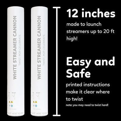 2 Pack Streamer Cannon Confetti Poppers | Biodegradable White Streamers | TUR Party Supplies | Launches Up to 25ft | Giant (12 in) | Party Poppers for Graduation, Birthdays, Weddings, and Memorial Day