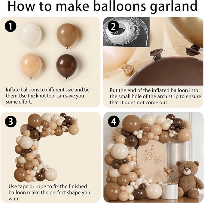 Brown Neutral Balloon Arch Kit, Brown Balloons with Nude Tan Brown Beige Latex Balloons and Coffee Brown Balloons for Birthday Cowboy Party Wedding Engagement Decorations