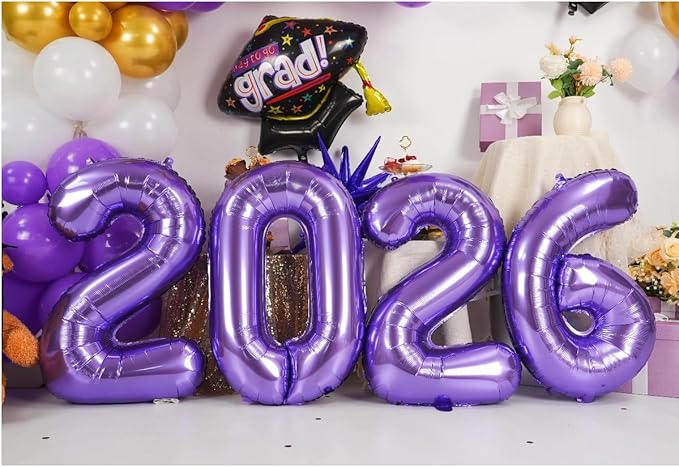 Graduation Balloons Garland Arch Kit, Graduation Balloons Class of 2026, Purple and White Gold Latex Balloon with Foil Balloon for Class of 2026 Party Decor