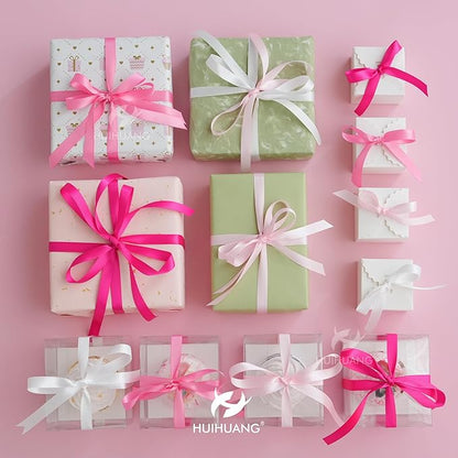 HUIHUANG Pink Satin Ribbon 1/2 inch x 4 Rolls White/Light Pink/Pink/Hot Pink Ribbon for Gift Wrapping DIY Crafts Hair Bows Flower Bouquets Wedding Bridal Shower Decor- Total 40 Yards