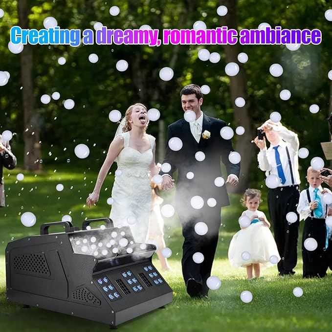 1500W Fog Bubble Machine 18 RGB Lights Smoke Machine with 2 Bubble Fans DMX Control for Party Wedding Indoor DJ Halloween Chirstmas Outdoor