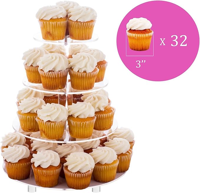 Jusalpha Large 4 Tier Cupcake Stand,Acrylic Round Cake Stand Dessert Tower Tea Party Serving Platter, Cupcake Tree Wedding Party Décor, Stand with Rod Feet (4RF)