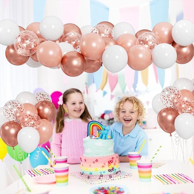 60pcs Rose Gold confetti Balloons, 12 inch White and Rose Gold Confetti Party Balloons for Wedding, Bridal Baby Shower, Princess Birthday, 2026 Graduation Party Decorations