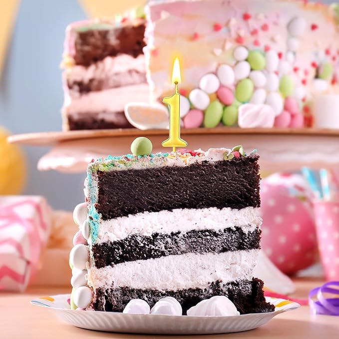32 Pieces Number Birthday Candles Gold Cake Candles Number 0-9 Cake Decoration for Birthday Ten-Year Milestone Anniversary Wedding Party Celebration (Gold)
