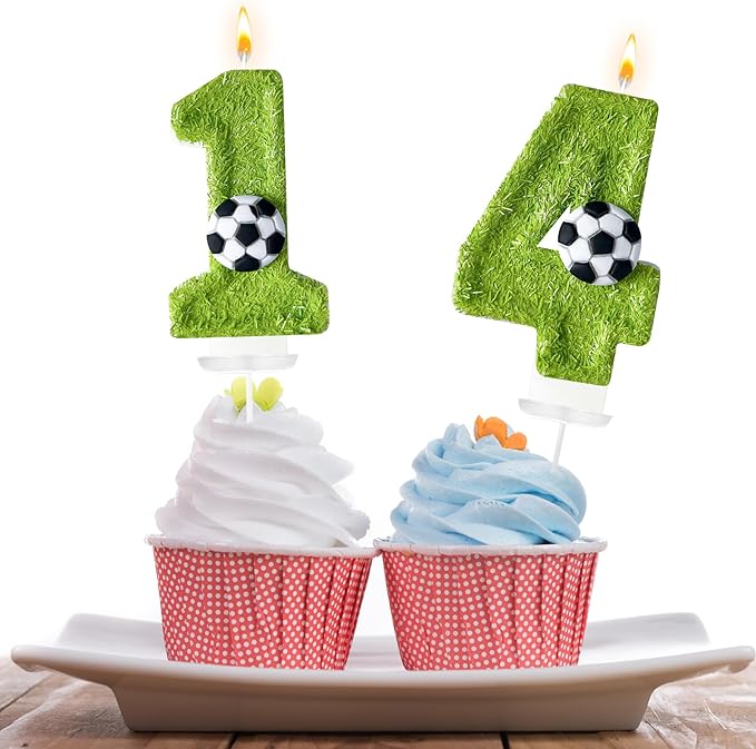 Birthday Candles Numbers，Soccer Birthday Decorations，Suitable for Girl and boy Cake Toppers, Wedding Cakes, Anniversaries, Party Celebrations, Birthday Decorations (Number 14)