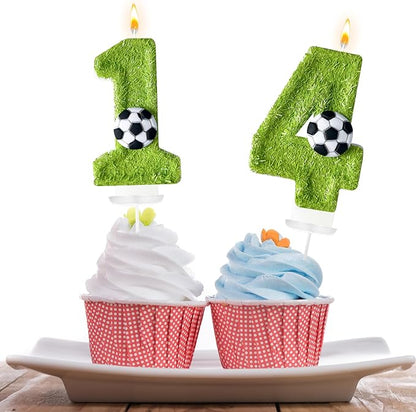 Birthday Candles Numbers，Soccer Birthday Decorations，Suitable for Girl and boy Cake Toppers, Wedding Cakes, Anniversaries, Party Celebrations, Birthday Decorations (Number 14)