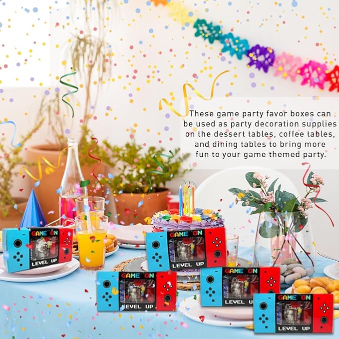 Shescrzionu Video Game Party Favors Boxes 12 PCS-Perfect Party Favor Boxes with Window,Game On Birthday Decorations Video Game Birthday Decorations,Game Bags Aa03