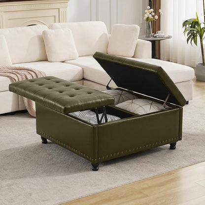 Tbfit Large Square Storage Ottoman Bench, Tufted Upholstered Coffee Table