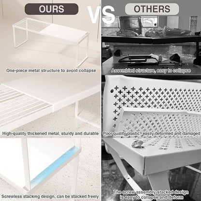 Magheo Expandable Cabinet Shelf Organizer, 1 Pack Stackable Kitchen Counter Shelf Riser, Metal Spice Rack Heavy Duty Countertop Organizer Storage for Kitchen, Pantry, Cupboard, Rv (8.7in Height,White)