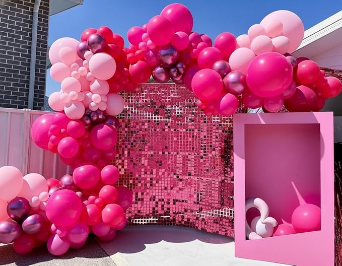Pink Balloons Garland Arch Kit - 161Pcs Different Size Hot Pink Metallic Pink Shades of Pink and Pink Heart Balloons for Girl Birthday Baby Shower Princess Valentine's Day Party Decorations
