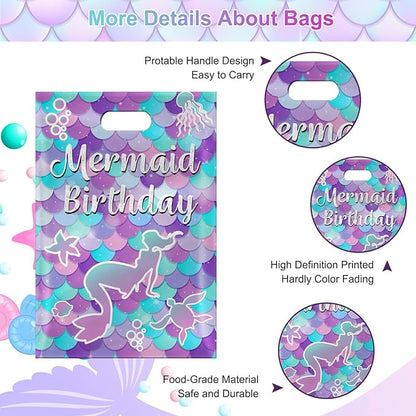 40Pcs Mermaid Birthday Party Favor Bags, Mermaid Goodie Bags with Handles,Ocean Mermaids Gift Candy Treat Bag for Kids Girls Baby Shower Mermaids Themed Under the Sea Party Decorations Supplies Favors