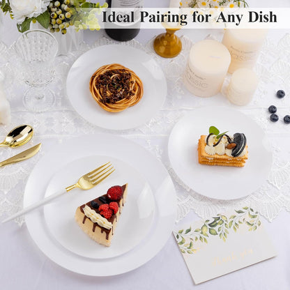100PCS White Plastic Plates, White Disposable Plates for Party, Wedding, Include 50 Dinner Plates, 50 Dessert Plates for 50 Guests
