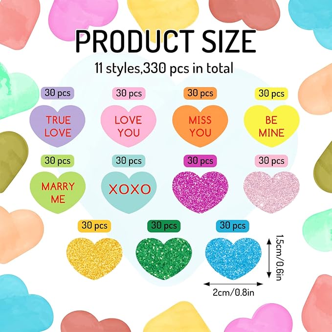 Whaline 330pcs Heart Shaped Valentine's Day Confetti, Multicolor Paper Table Confetti Decorations for Wedding, Birthday, Anniversary, Baby Shower