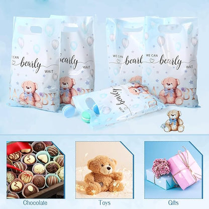 Pasimy 100 Pcs Treat Bags He is Risen Gift Bags Easter Party Goodie Candy Plastic Favor Pouches for Religious Theme Bible School Party Decorations Supplies(Blue,Bear)