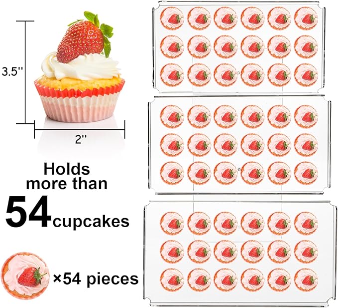 Clear Cupcake Stand, 3 Tiered Acrylic Dessert Table Display Set for 54 Cupcakes, Large Food Display Riser Serving Platter for Wedding, Party, Baby Shower, Buffet