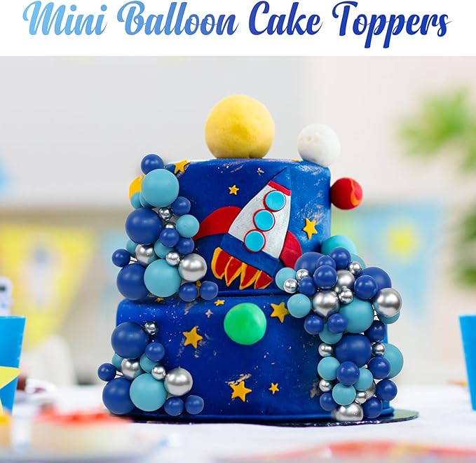 115 PCS Ball Cake Toppers - Mini Balloon Cake Decorations Foam Ball Cupcake Picks DIY Cake Insert Toppers for Birthday Party Wedding Baby Shower (Blue, Silver)