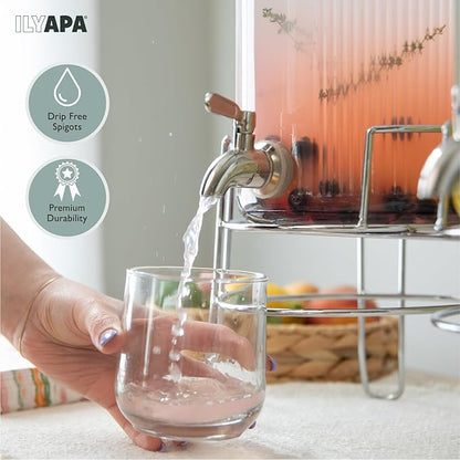 Ilyapa Glass Drink Dispensers for Parties with Stand - 2 Pack, 1.5 Gallon for Ice Water, Lemonade, Juice, Sangria, & Punch Tower Cookout Essentials