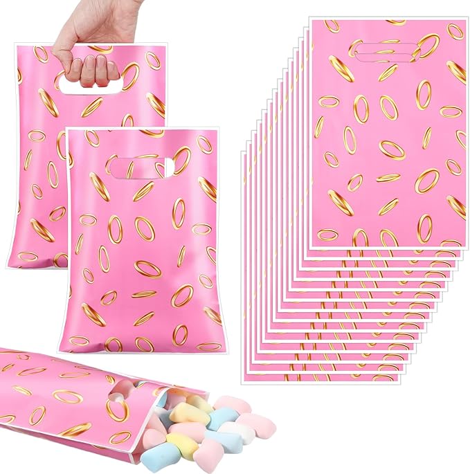 50 Pcs Birthday Party Favors Goodie Bags Cartoon Candy Gift Bags for Cartoon Theme Party Decorations Goodie Supplies Halloween Treat Bag Baby Shower Favors(Pink,Video Game)