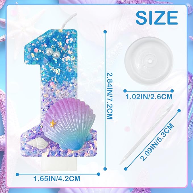 Blue and Purple Birthday Candles, 1th Birthday Cake Decoration, Cupcake Candles，Suitable for Mermaid Theme Party Cake Decoration (1)