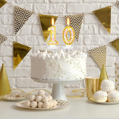 10th Birthday Candle for Cake, Colorful Macaron Numeral Candles for Boys/Girls, Birthday Party Cake Decorations, Golden Cake Topper for Birthday Party Supplies (Number 10)