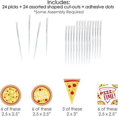 Big Dot of Happiness Pizza Party Time - Dessert Cupcake Toppers - Baby Shower or Birthday Party Clear Treat Picks - Set of 24